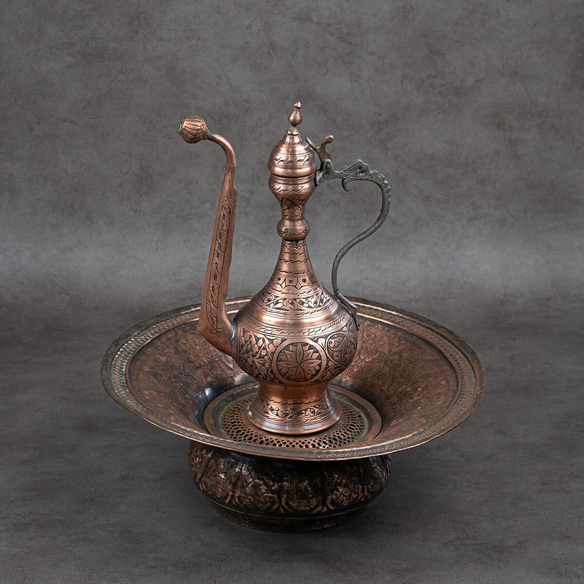 Red Copper Water Pitcher with Basin
