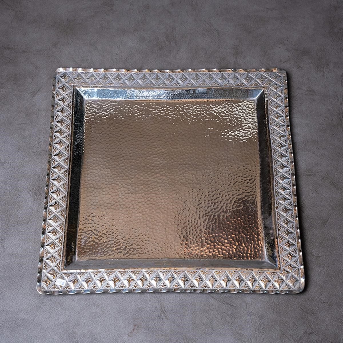 Tray made of brass and plated with silver