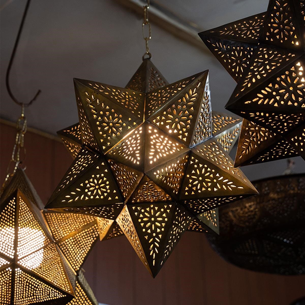 Star-shaped lantern made of brass