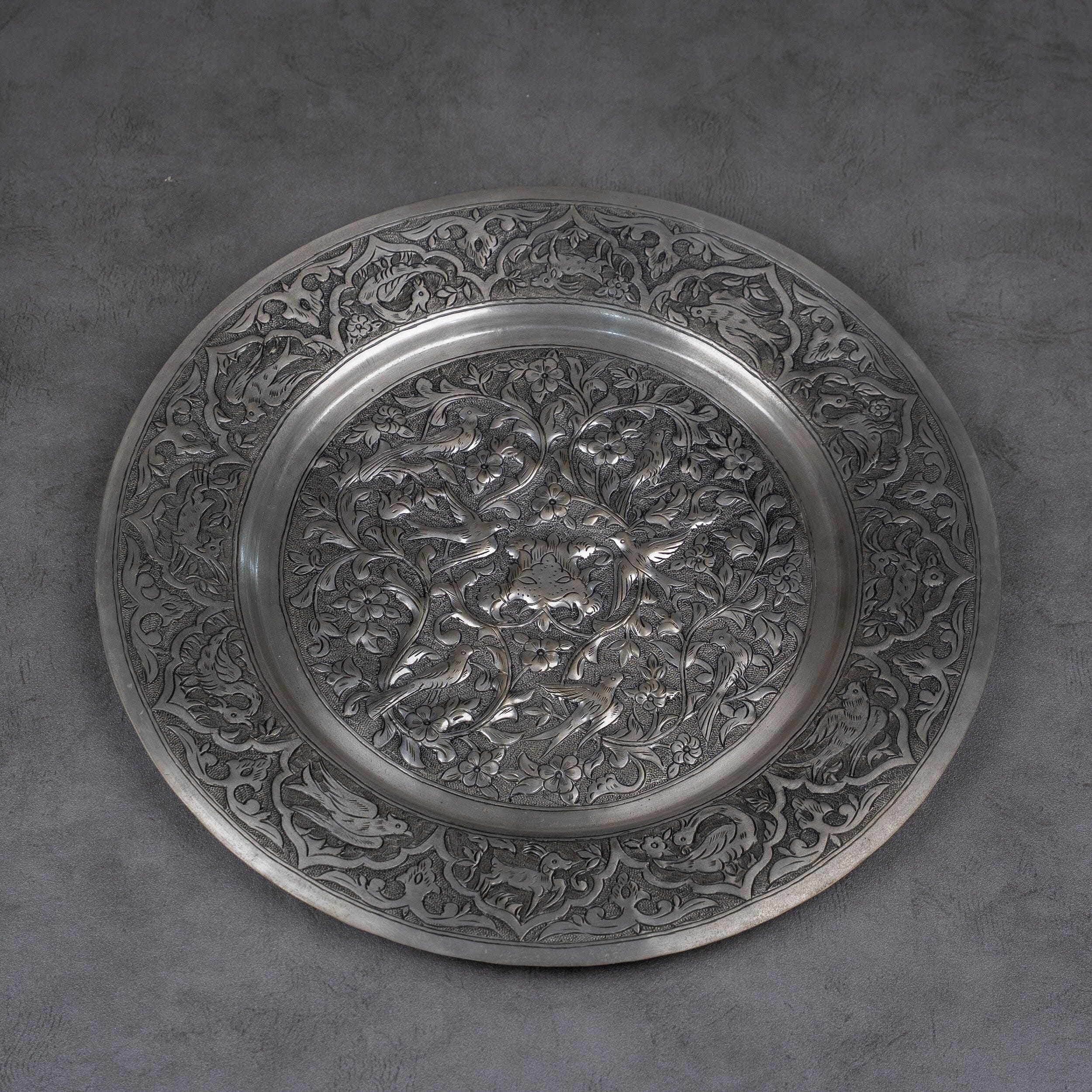 Handcrafted brass plate with silver overlay
